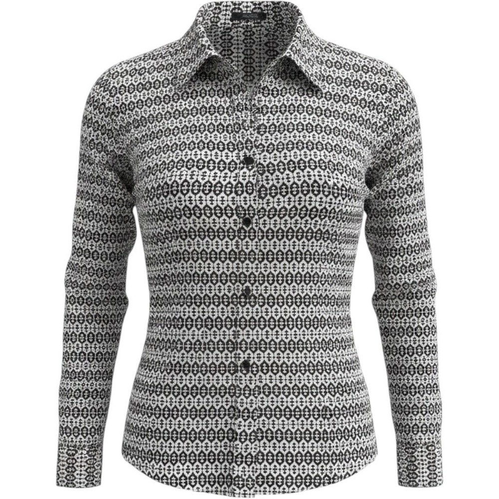 Timeless Jones New York Geometric Damask Print Stretch Office Mod Blouse M